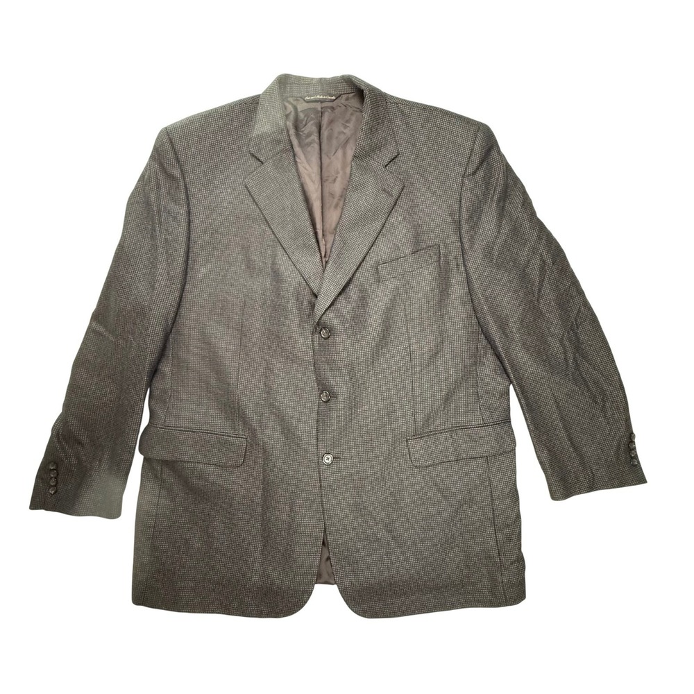 Jack Victor Rochester Big & Tall Mens Blazer Sport Coat Grey Brown Micr Check 52